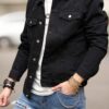 RivetRise Men Ripped Flap Pocket Denim Jacket Plain Black Party Casual Denim Jacket For Boyfriend Gift main 0
