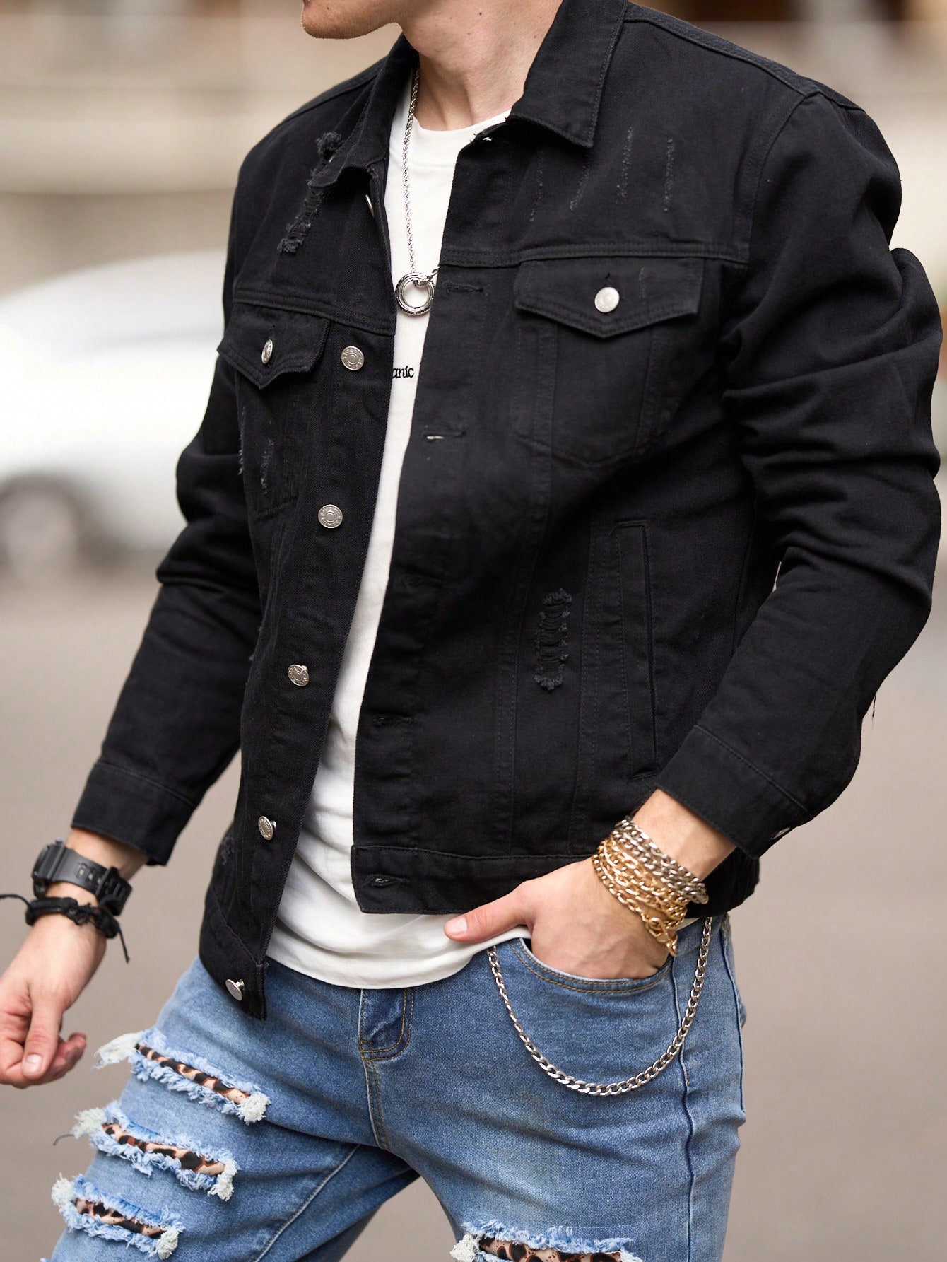 Black Party Casual Denim Jacket
