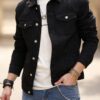 RivetRise Men Ripped Flap Pocket Denim Jacket Plain Black Party Casual Denim Jacket For Boyfriend Gift main 2