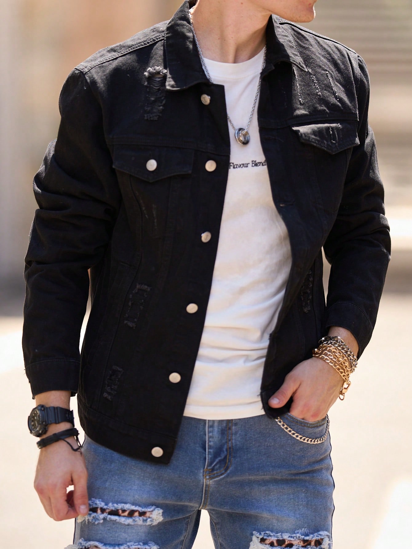 Black Party Casual Denim Jacket