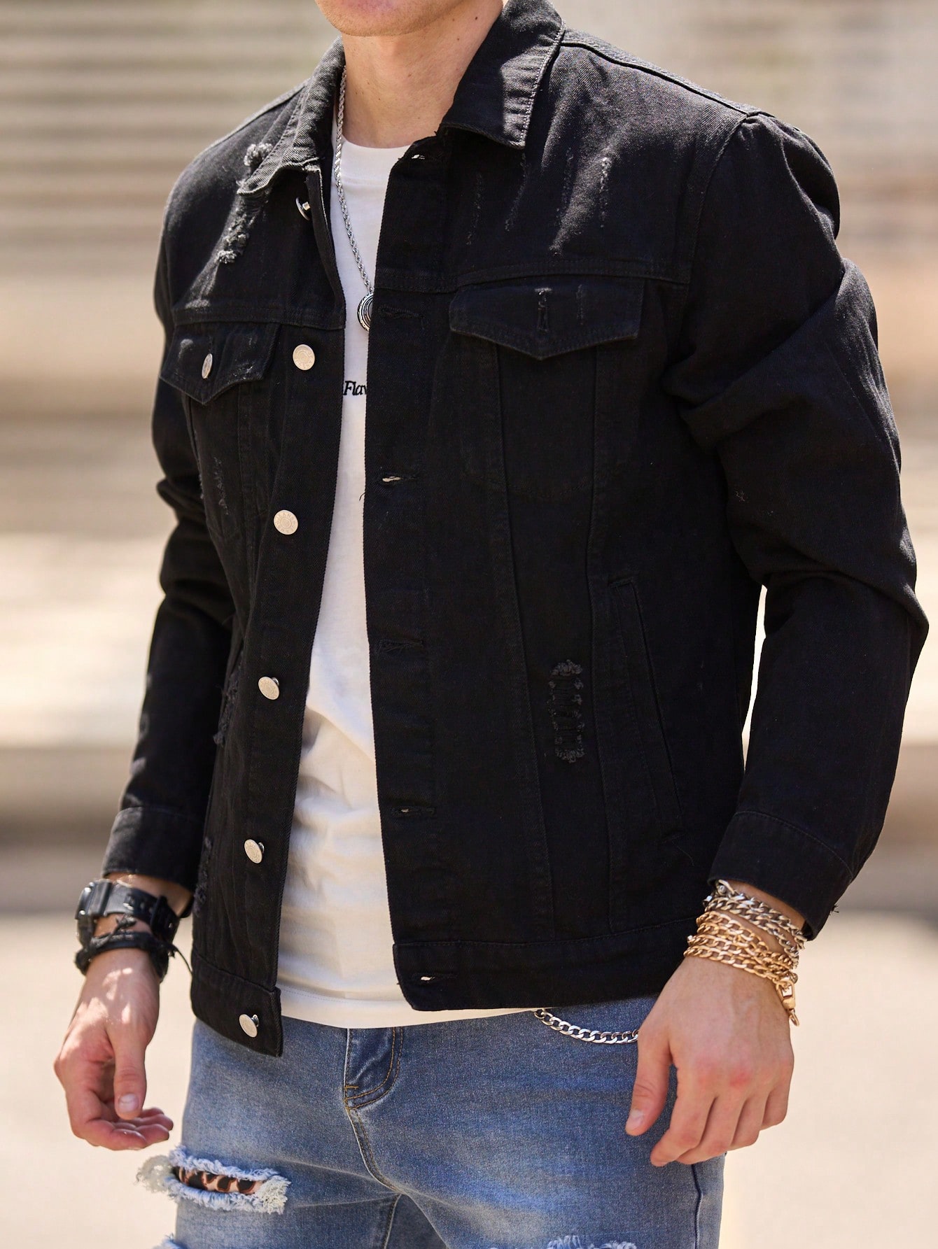 Black Party Casual Denim Jacket