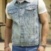 RivetRise Men Solid Color Front Button Pocket Sleeveless Denim Jacket Jean Vest Men main 2