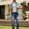 RivetRise Men Solid Color Front Button Pocket Sleeveless Denim Jacket Jean Vest Men main 3