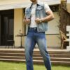 RivetRise Men Solid Color Front Button Pocket Sleeveless Denim Jacket Jean Vest Men main 6