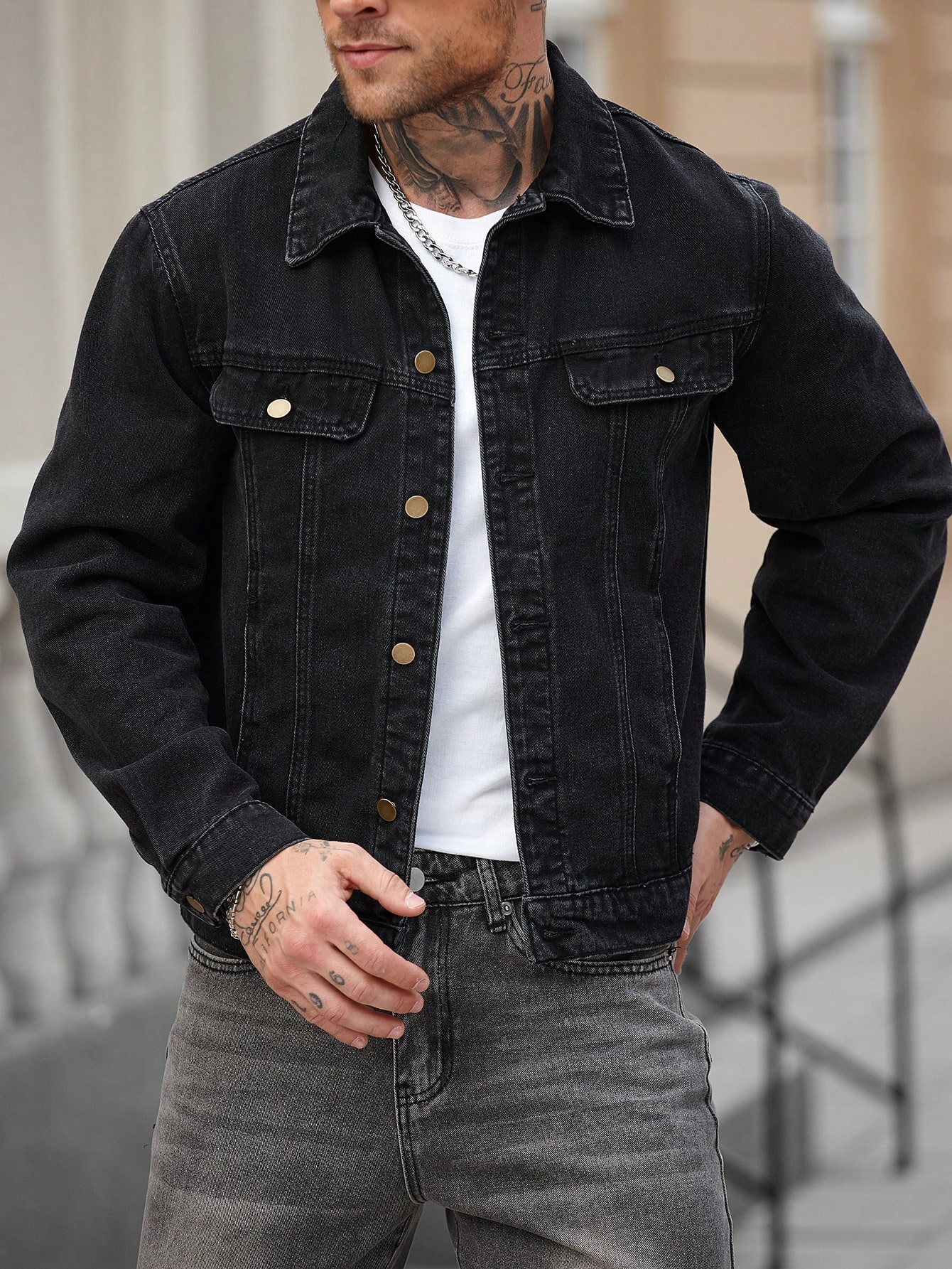 Men Denim Jacket Black Washed Vintage
