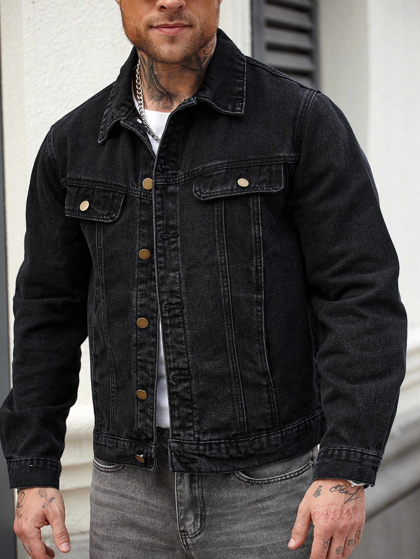 Men Denim Jacket Black Washed Vintage