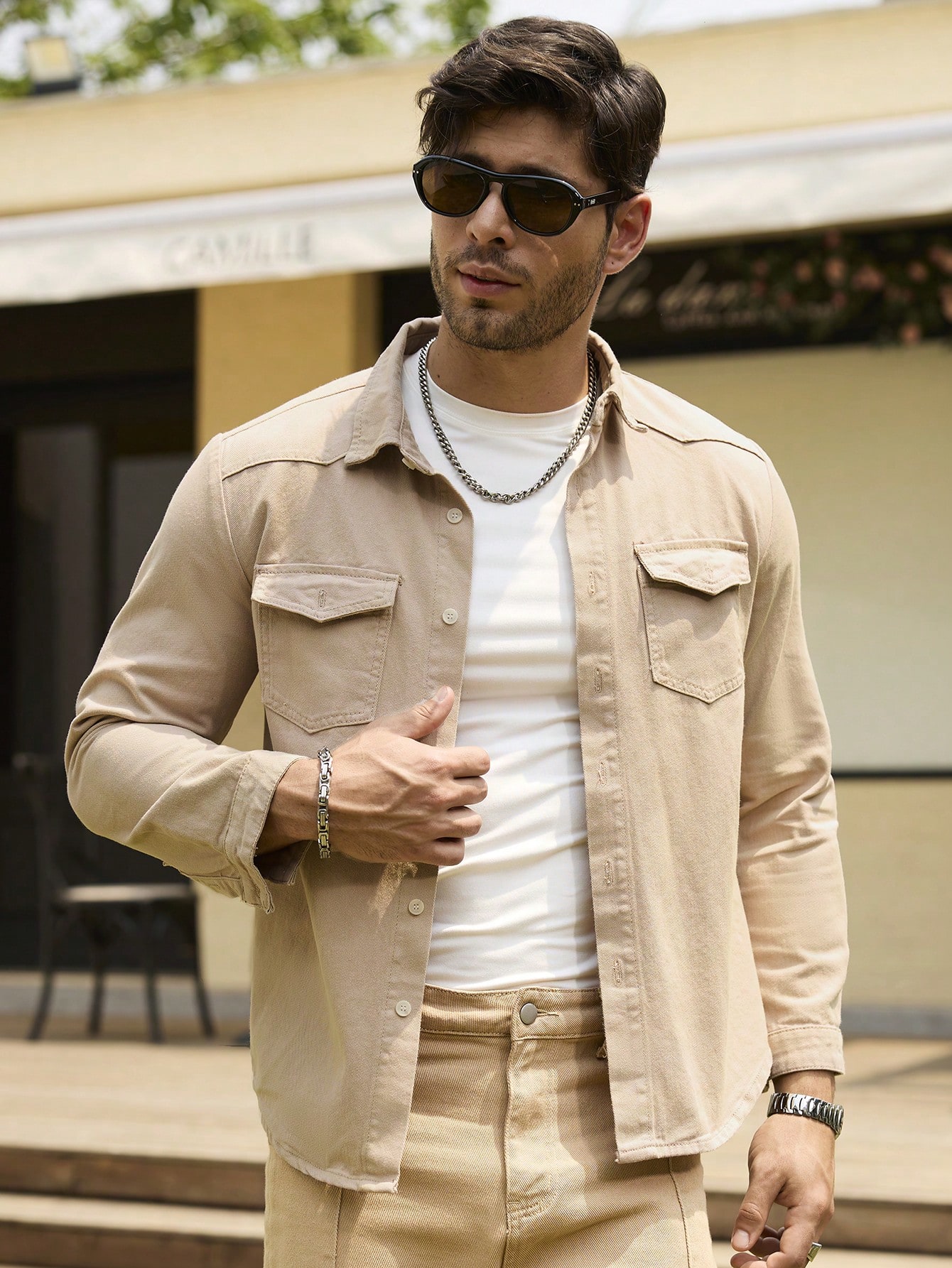 Men Vintage Button Long Sleeve Denim Shirt