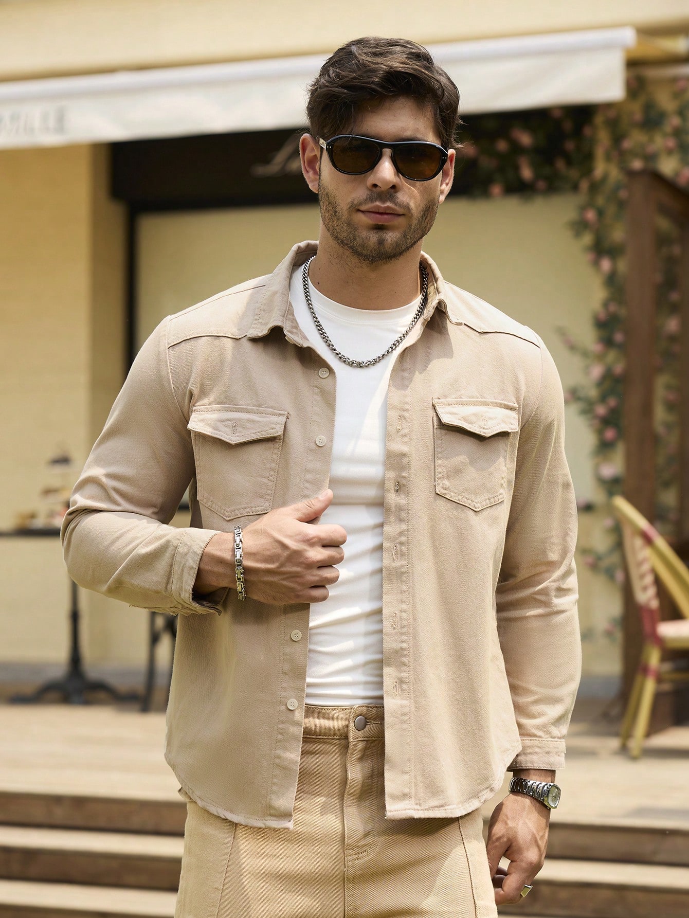 Men Vintage Button Long Sleeve Denim Shirt