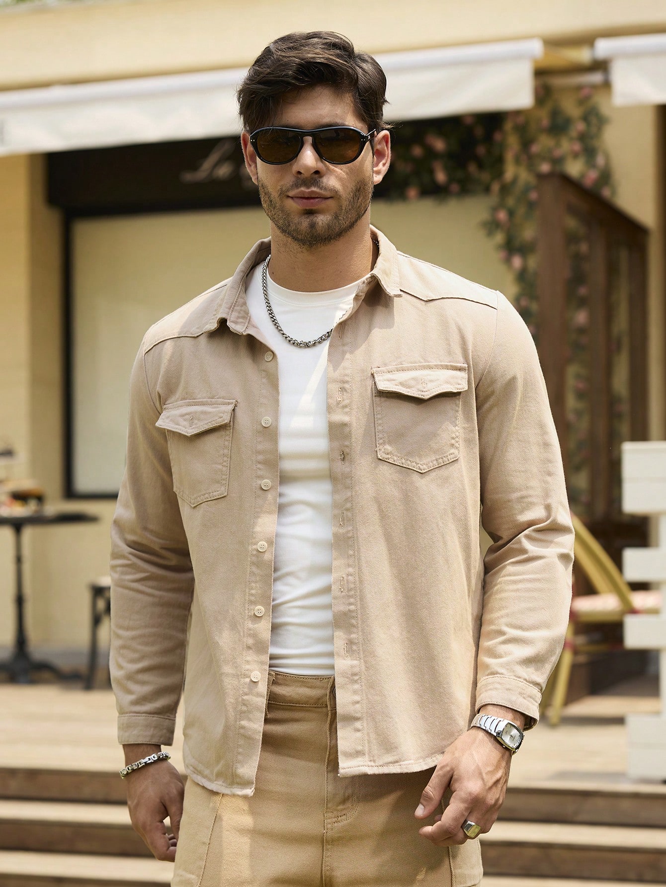 Men Vintage Button Long Sleeve Denim Shirt