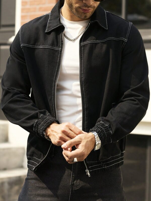 Men Casual Loose Denim Jacket With Zipper Front Vintage