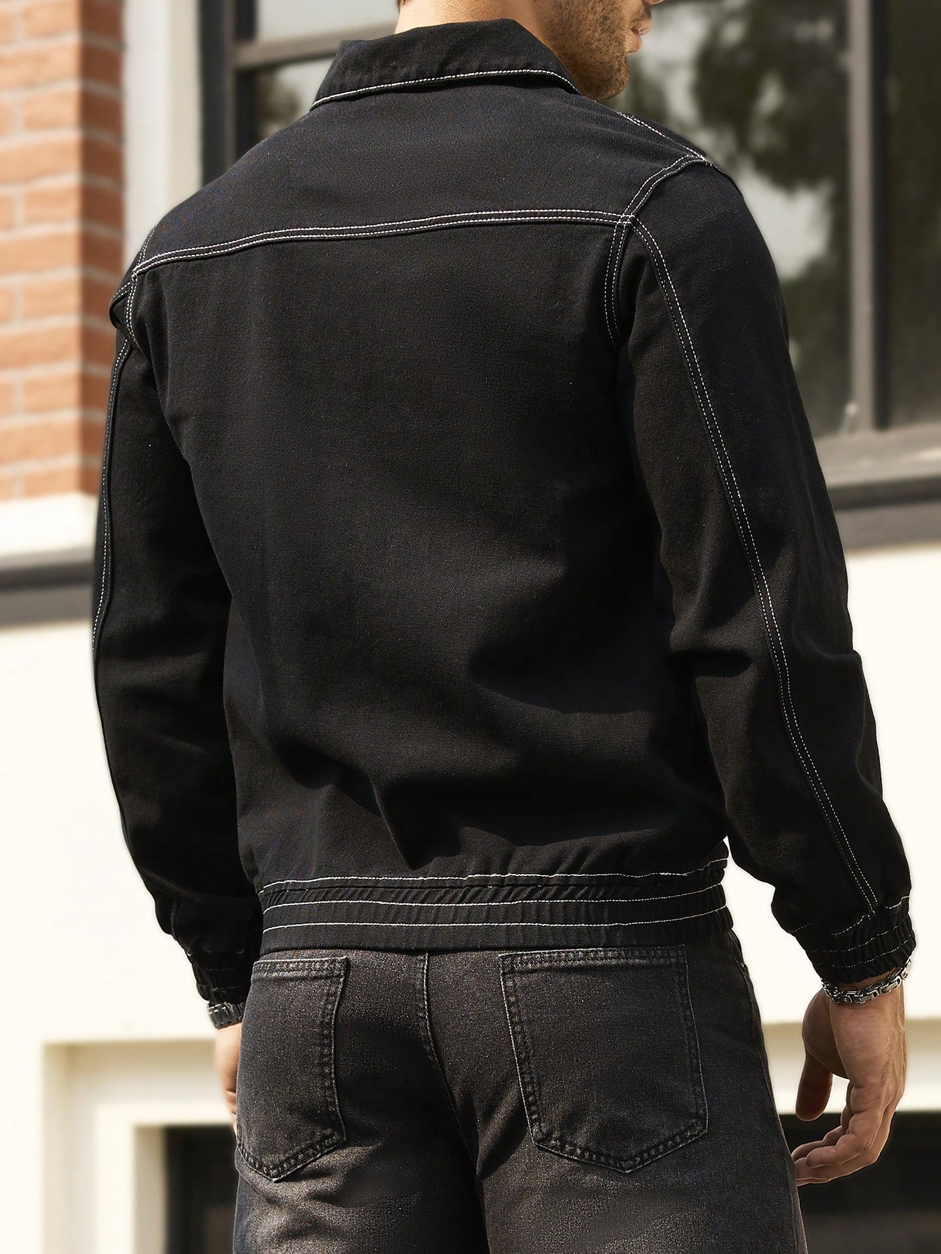 Men Casual Loose Denim Jacket With Zipper Front Vintage