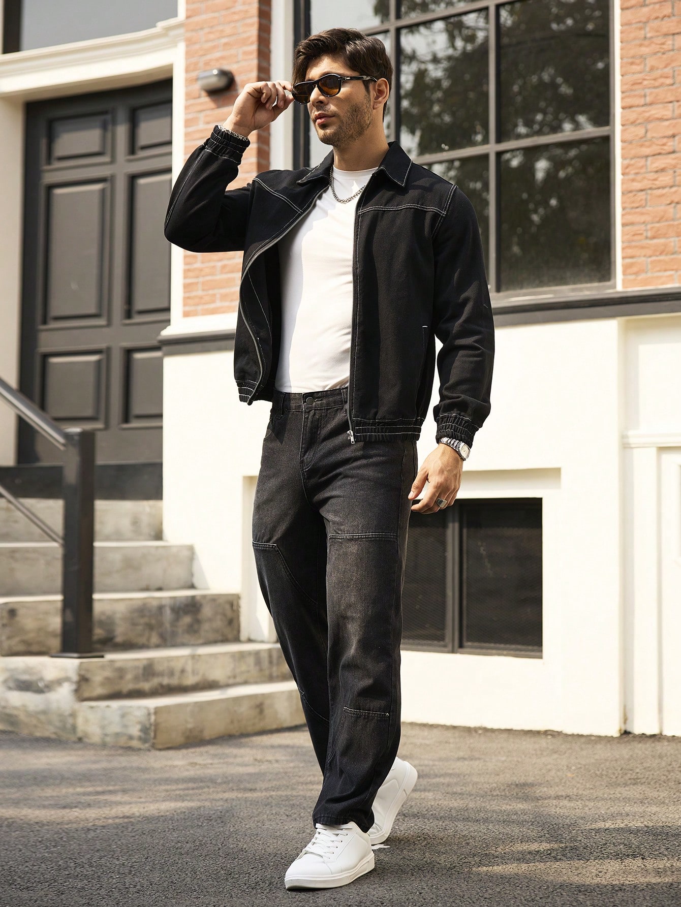 Men Casual Loose Denim Jacket With Zipper Front Vintage