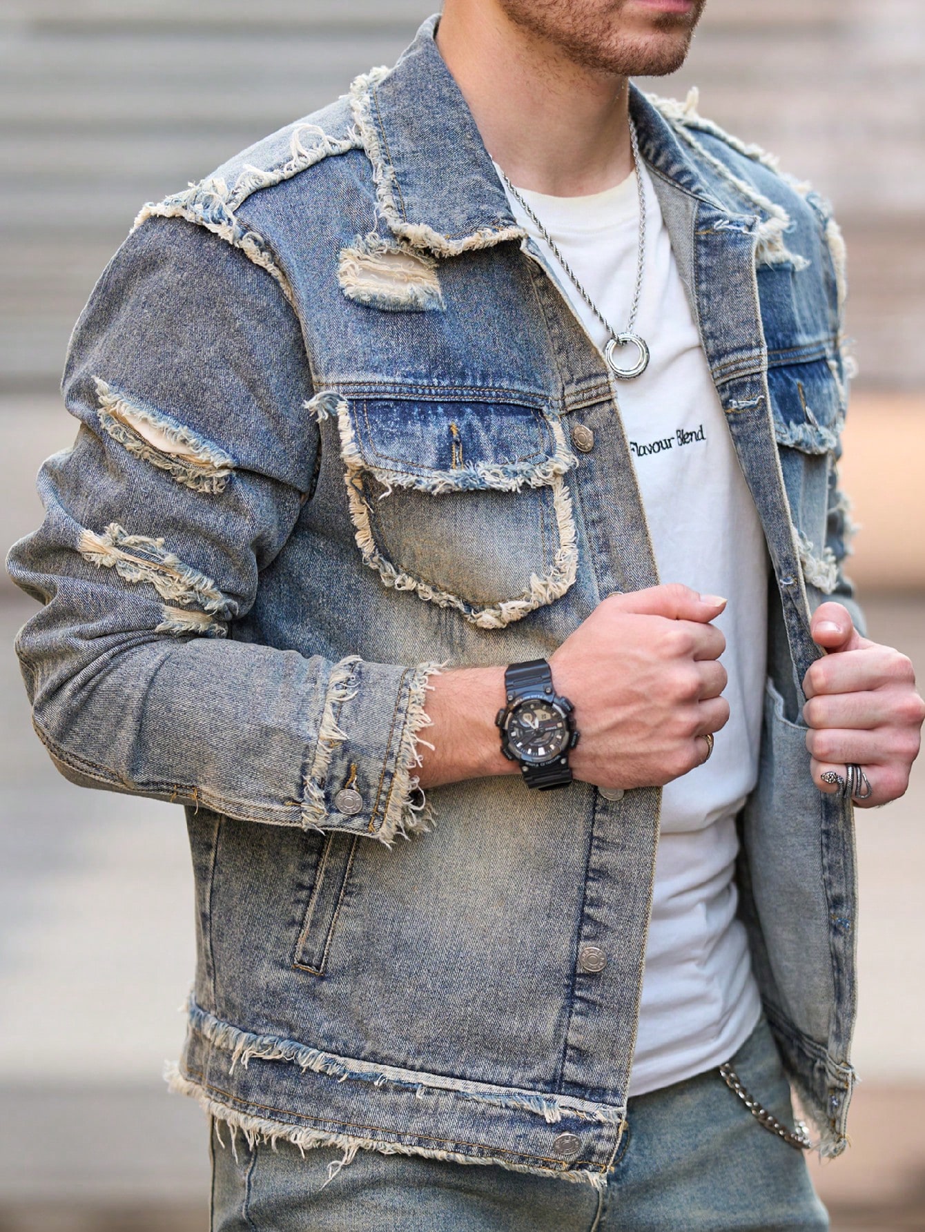 Long Sleeves Denim Jacket Blue For Men