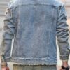 RivetRise Mens Casual Patchwork Frayed Fashion Plain Denim Jacket With Long Sleeves Spring And Autumn For Vacation main 1