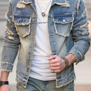 Long Sleeves Denim Jacket Blue For Men