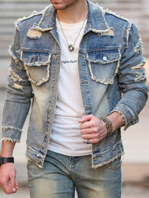 Long Sleeves Denim Jacket Blue For Men