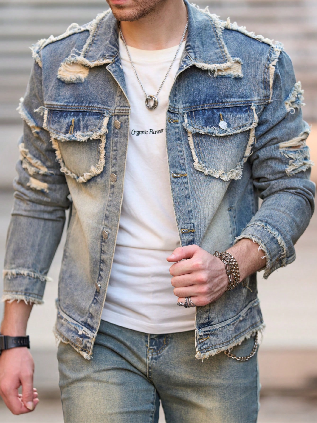 Long Sleeves Denim Jacket Blue For Men