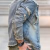 RivetRise Mens Casual Patchwork Frayed Fashion Plain Denim Jacket With Long Sleeves Spring And Autumn For Vacation main 3