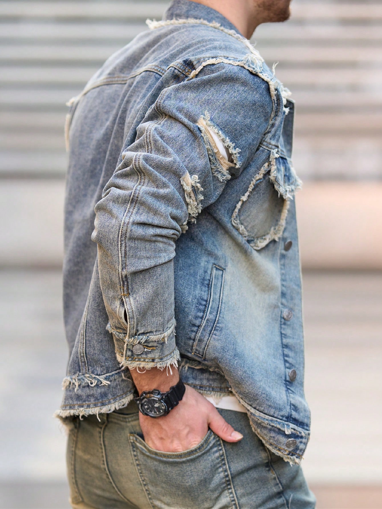 Long Sleeves Denim Jacket Blue For Men