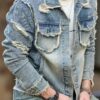 RivetRise Mens Casual Patchwork Frayed Fashion Plain Denim Jacket With Long Sleeves Spring And Autumn For Vacation main 4