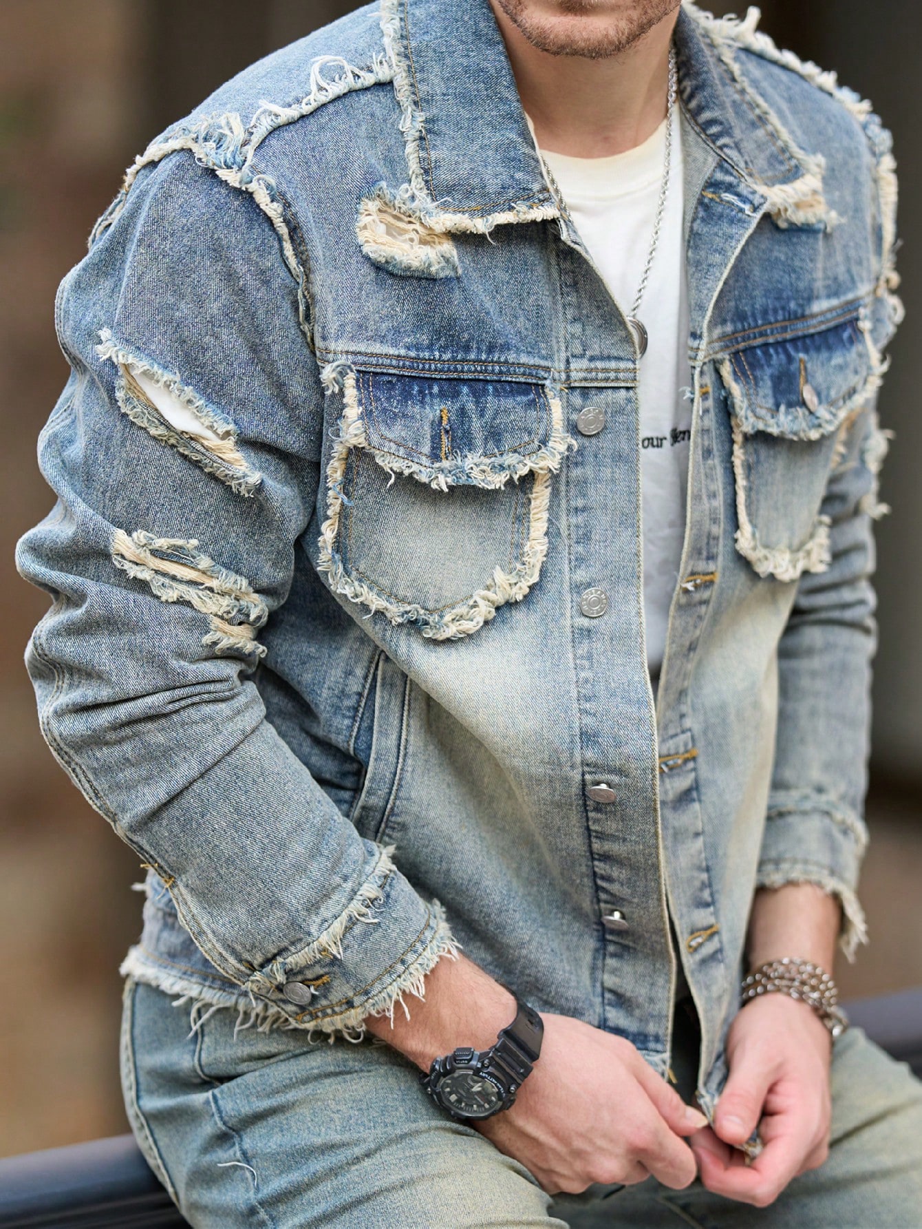 Long Sleeves Denim Jacket Blue For Men