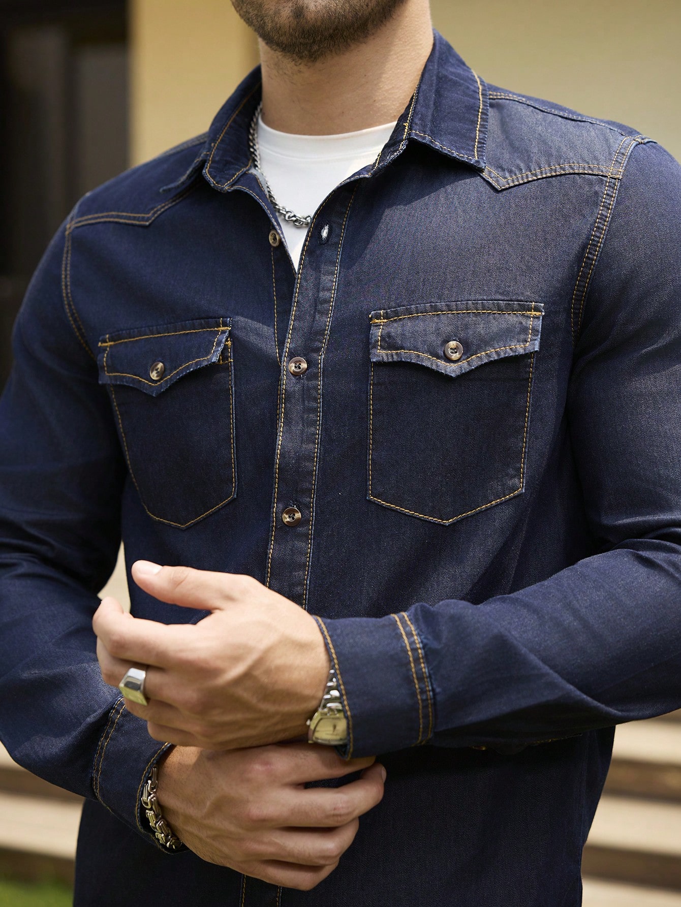 Vintage Denim Shirt Men Clothing​