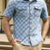 RivetRise Mens Checkerboard Print Short Sleeve Single Breasted Pocket Denim Casual Shirt main 3
