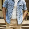 RivetRise Mens Checkerboard Print Short Sleeve Single Breasted Pocket Denim Casual Shirt main 5
