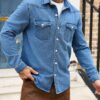 RivetRise Mens Classic Regular Shoulder Long Sleeve Single Breasted Denim Jacket Blue Jean Shirt Men main 0