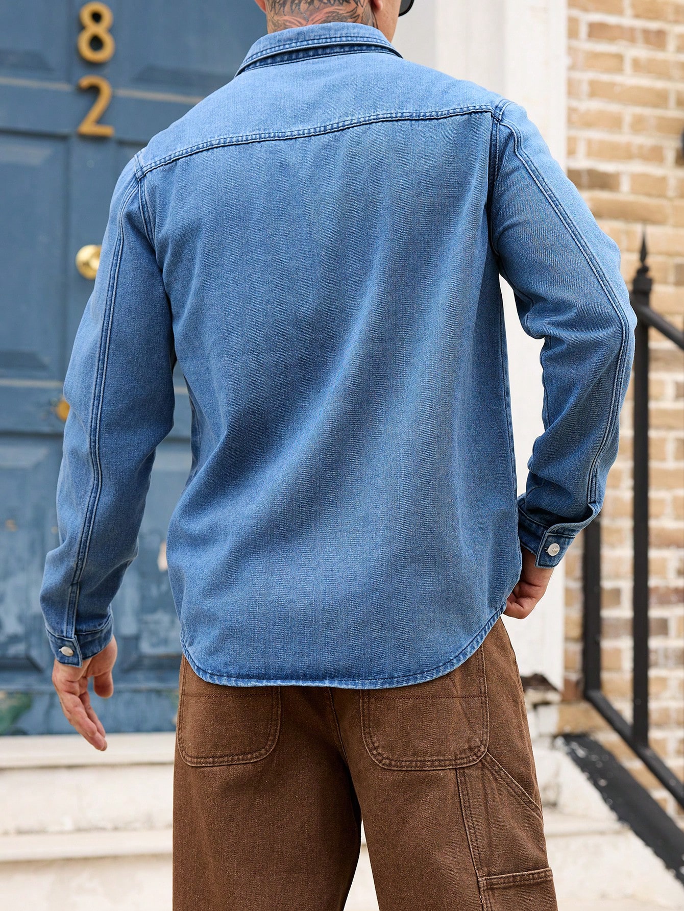 Men Classic Regular Blue Jean Denim Shirt