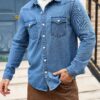 RivetRise Mens Classic Regular Shoulder Long Sleeve Single Breasted Denim Jacket Blue Jean Shirt Men main 4