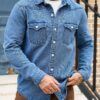 RivetRise Mens Classic Regular Shoulder Long Sleeve Single Breasted Denim Jacket Blue Jean Shirt Men main 5