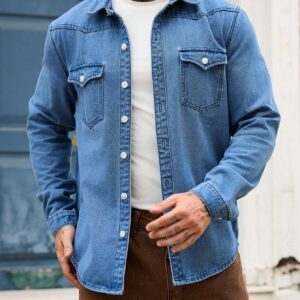 Men Classic Regular Blue Jean Denim Shirt