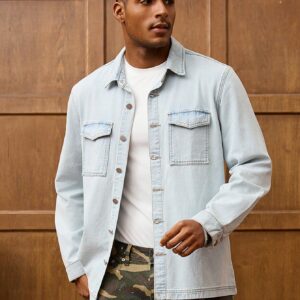 Men Denim Shirt Vintage Light Wash Style