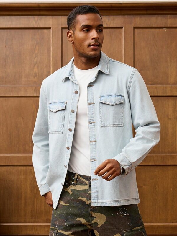 Men Denim Shirt Vintage Light Wash Style