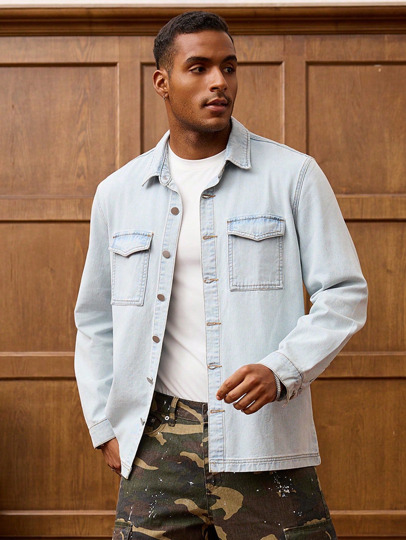 Men Denim Shirt Vintage Light Wash Style