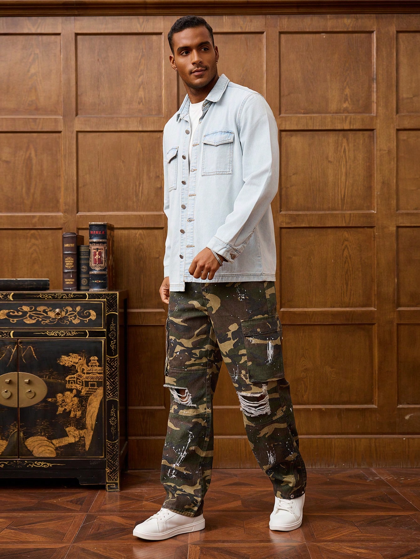 Men Denim Shirt Vintage Light Wash Style