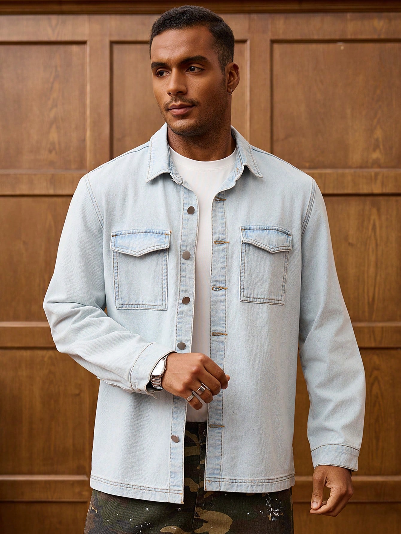 Men Denim Shirt Vintage Light Wash Style