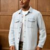 RivetRise Mens Long Sleeve Single Breasted Pocket Casual Denim Jacket Light Blue Denim Jacket Mens Light Blue Jacket Mens Denim Shirt Jacket main 5