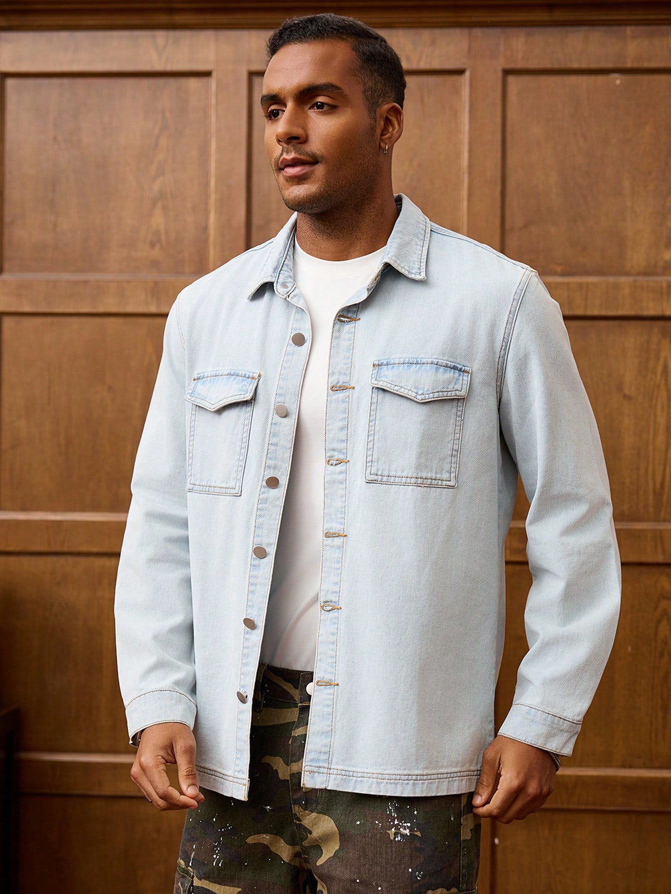 Men Denim Shirt Vintage Light Wash Style