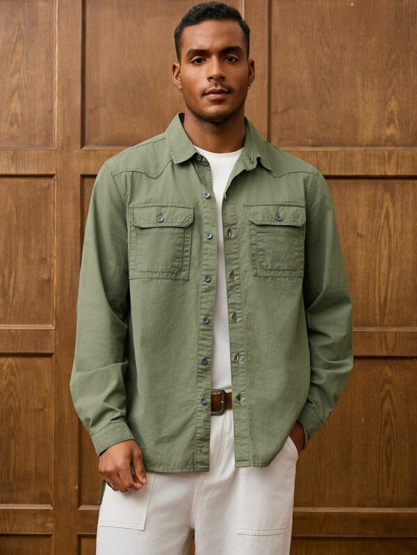 Men Vintage Olive Green Men Denim Shirt