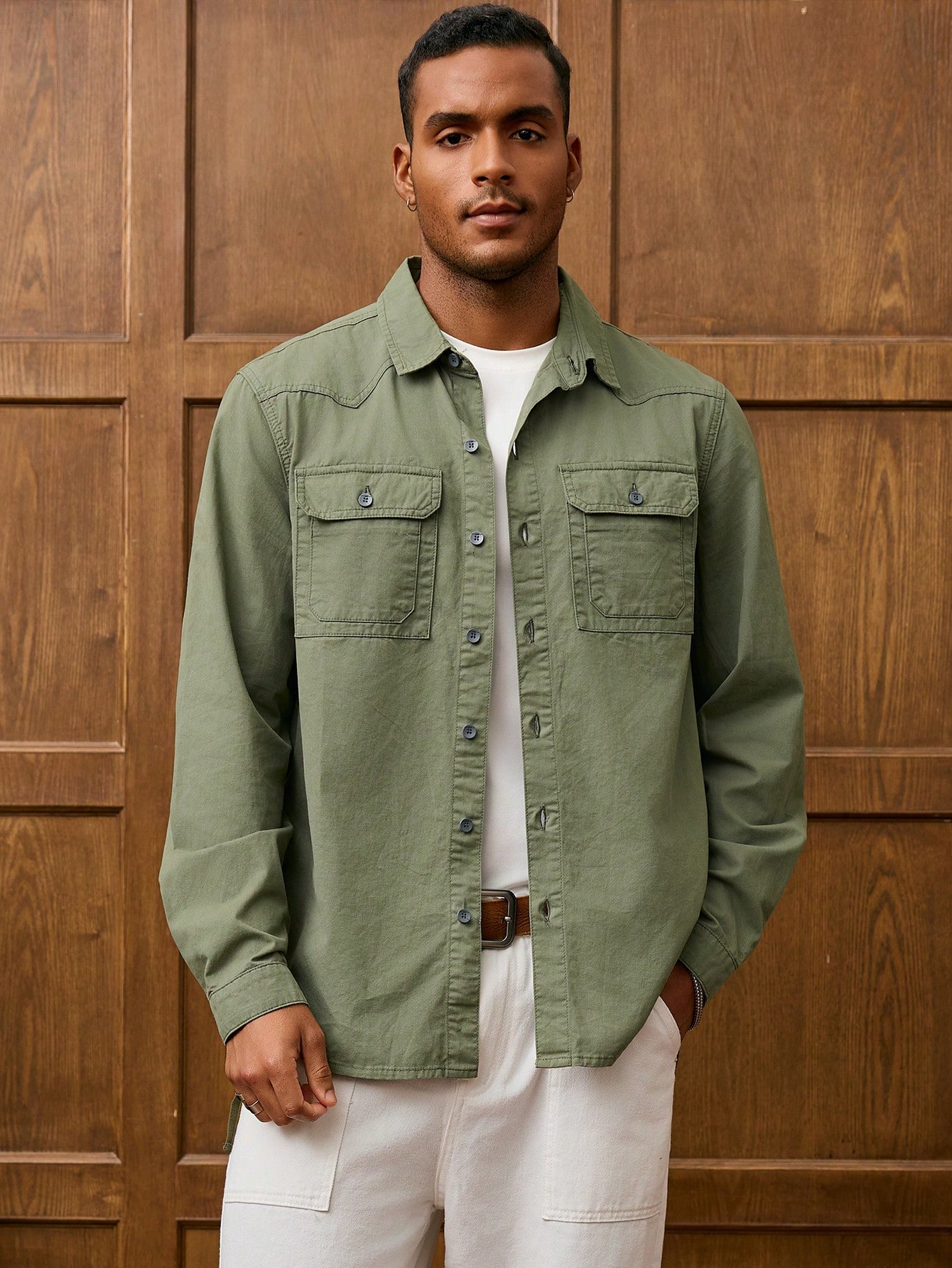 Men Vintage Olive Green Men Denim Shirt
