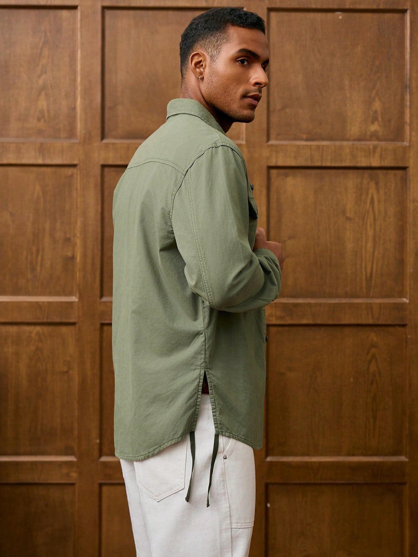 Men Vintage Olive Green Men Denim Shirt