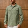RivetRise Mens Long Sleeve Single Breasted Utility Pocket Casual Denim Shirt Mens Streetwear Shirts Olive Green Men Shirt main 4