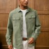 RivetRise Mens Long Sleeve Single Breasted Utility Pocket Casual Denim Shirt Mens Streetwear Shirts Olive Green Men Shirt main 5