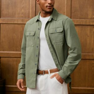 Men Vintage Olive Green Men Denim Shirt