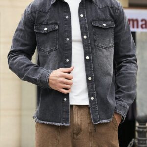 Men Vintage Button Down Denim Shirt​