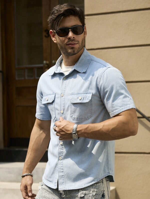 Men Summer Short Sleeve Denim Shirt