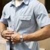 RivetRise Mens Summer Vacation Casual Front Button Patch Pocket Short Sleeve Denim Shirt main 4