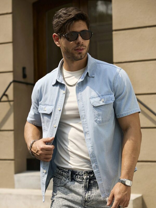 Men Summer Short Sleeve Denim Shirt